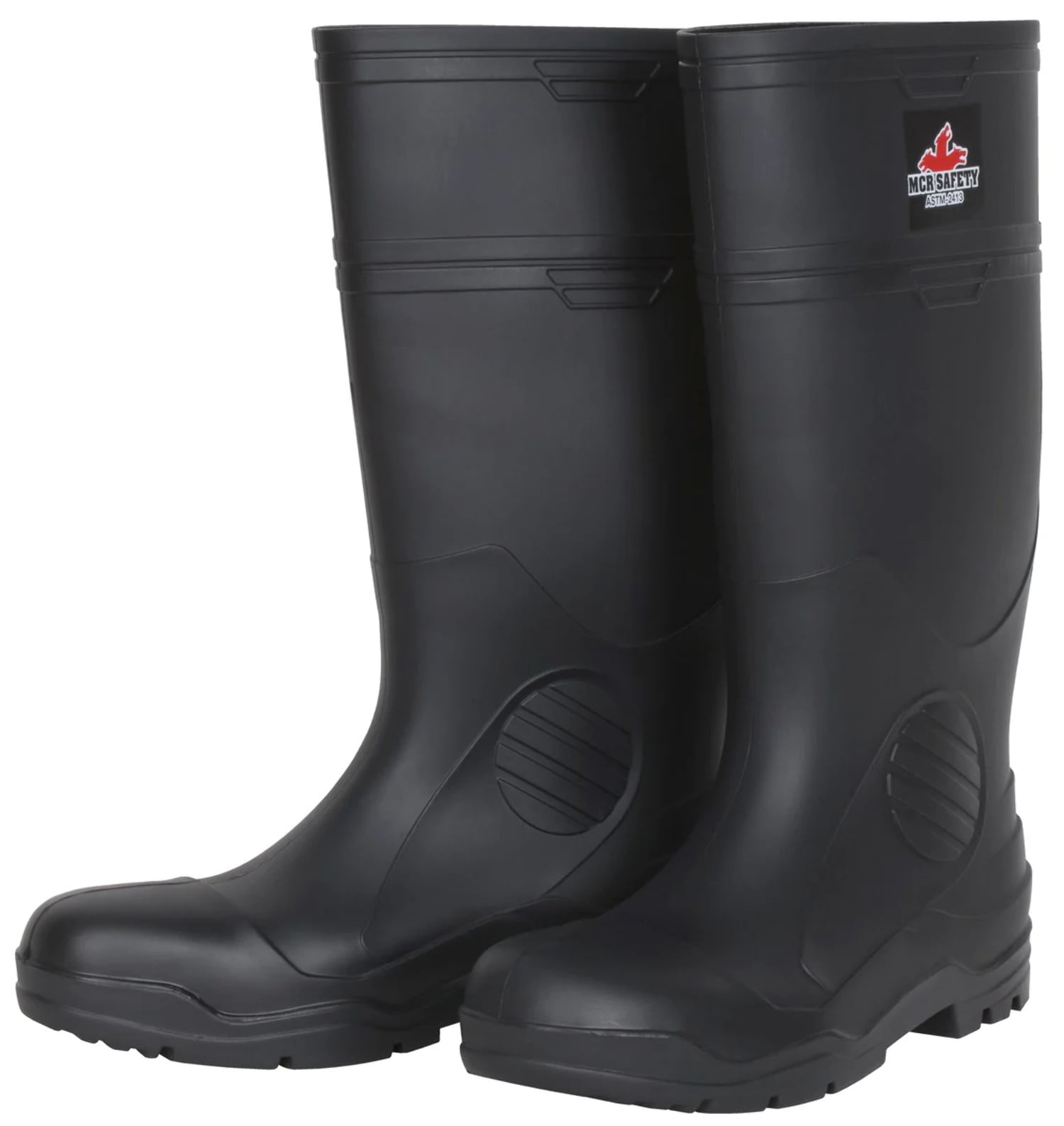 MCR Safety VBS120 Boots, 16 Inch Black PVC with Steel Toe, Cleated Sole