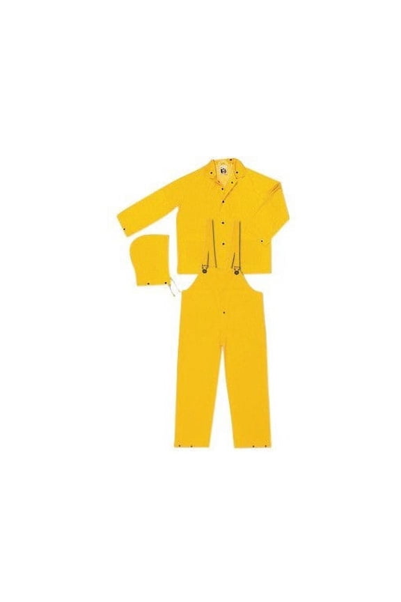 MCR Safety Yellow Classic .35 mm Polyester And PVC 3-Piece Rain Suit With Detachable Hood And Bib Pants