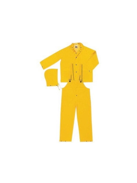 MCR Safety Yellow Classic .35 mm Polyester And PVC 3-Piece Rain Suit With Detachable Hood And Bib Pants