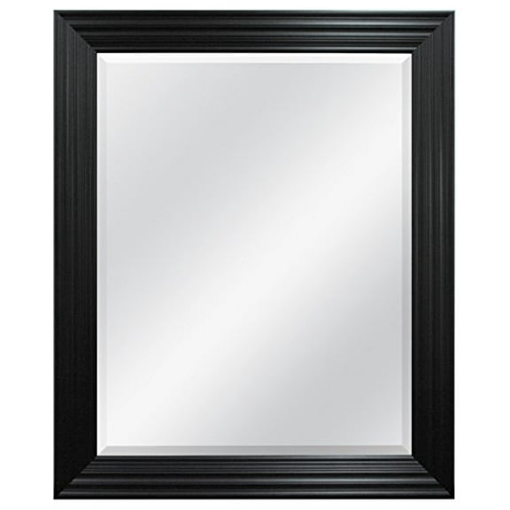 MCS 28x34 Large Wall Mirror, Brushed Black Frame & Beveled Detail Mirror, Vertical & Horizontal Wall Hanging Mirror for Bathroom, Bedroom & Livingroom