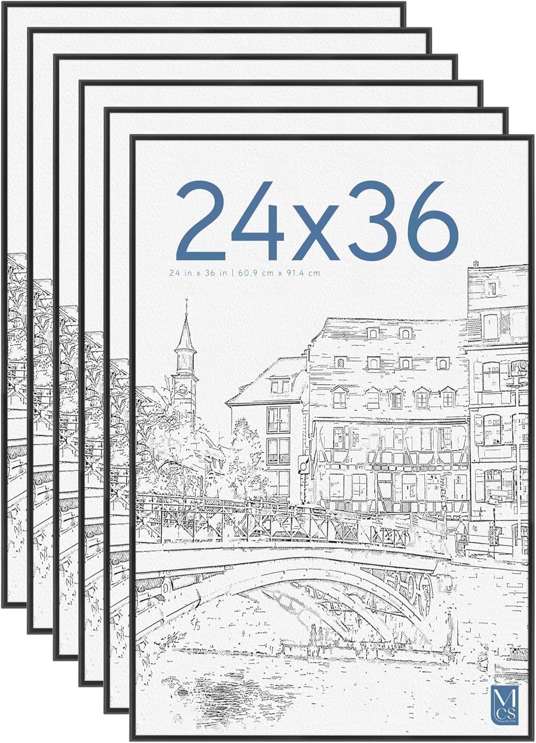 MCS Original Poster Frame 65669 24x36 Black Lightweight Vertical & Horizontal Wall Hanging Large Picture Frame for Posters, 044021656693 Art Prints & Gallery Wall (6-Pack)