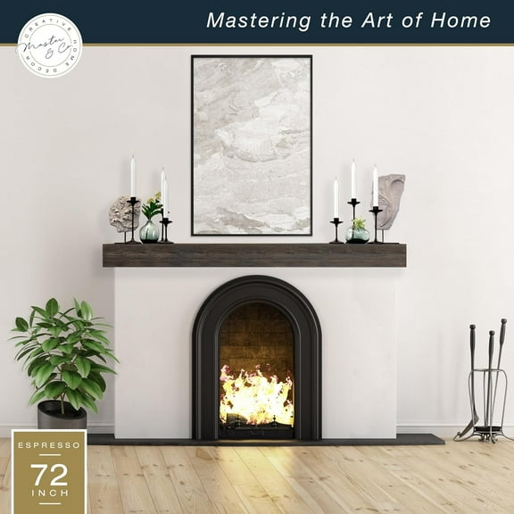 MCS 72-Inch Mantel, Master & Co Espresso Finish Solid Wood Floating Fireplace Mantel, Long Floating Shelf for Livingroom with Wood Cleat Hanging System