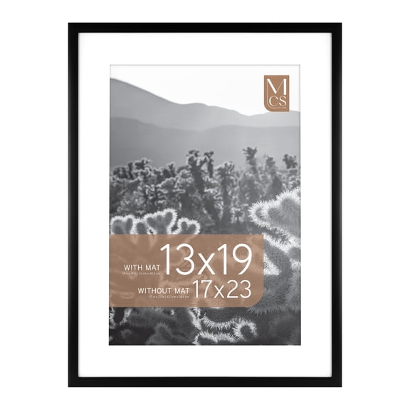 MCS Everline Collection 17x23 Poster Frame, Display Pictures 13x19 With Mat or 17x23 Without Mat, Vertical & Horizontal Wall Hanging Large Picture Frame for Photos & Posters, Black (1-Pack)