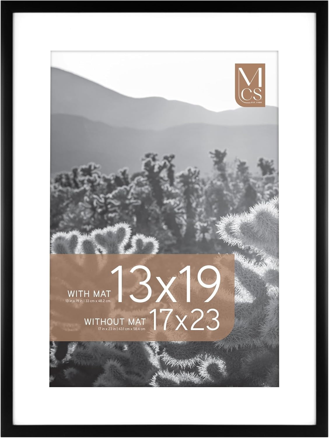 MCS Everline Collection Cornice Per Poster 61x86 Cm - Nero Lucido - Con Passepartout Per Foto 50x76 Cm - Verticale E Orizzontale - PVC E MDF