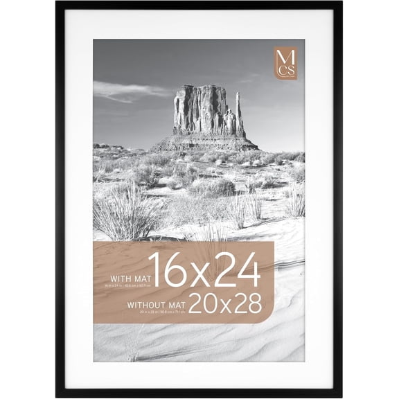 MCS Everline Collection 20x28 Poster Frame, Display Pictures 16x24 With Mat or 20x28 Without Mat, Vertical & Horizontal Wall Hanging Large Picture Frame for Photos & Posters, Black (1-Pack)