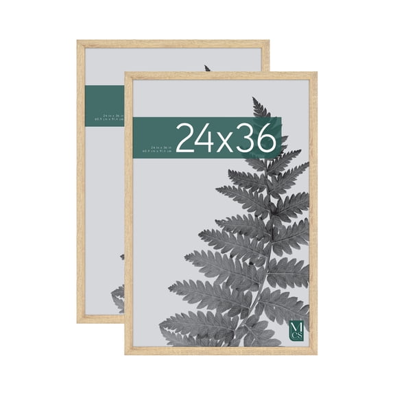 MCS Studio Gallery 24x36 Poster Frame Natural Woodgrain Engineered Wood, Vertical & Horizontal Wall Hanging Large Picture Frame for Photos, Posters & Art Prints (2-Pack)
