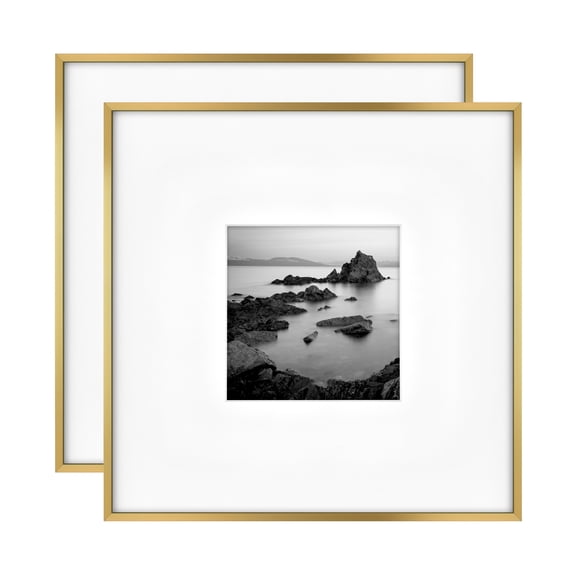 MCS Master & Co. Foundry Metal 18x18 Matted Picture Frame with 8x8 Photo Display, Brass Vertical & Horizontal Wall Hanging Frame for Photos & Artwork (2-Pack)