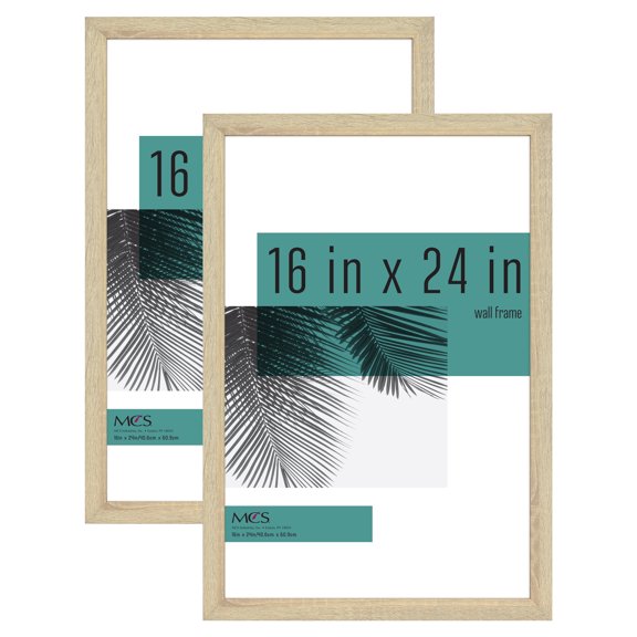 MCS Studio Gallery 16x24 Poster Frame Natural Woodgrain, Vertical & Horizontal Wall Hanging Large Picture Frame for Photos, Posters & Art Prints (2-Pack)