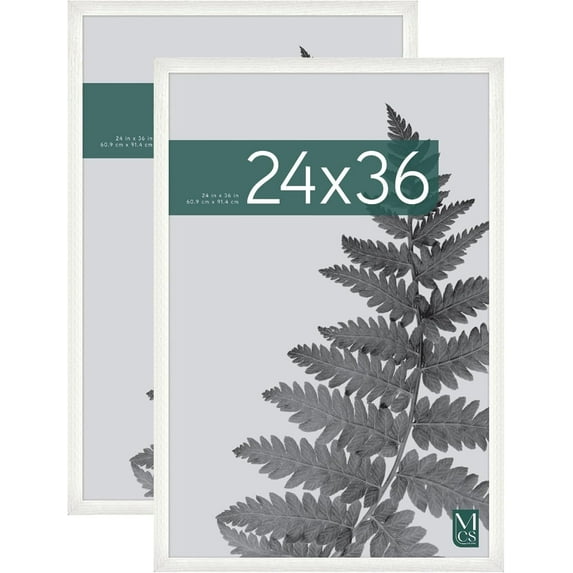 MCS Studio Gallery 24x36 Poster Frame White Woodgrain, Vertical & Horizontal Wall Hanging Large Picture Frame for Photos, Posters & Art Prints (2-Pack)