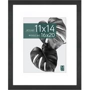 MCS Studio Gallery 16x20 Matted Photo Frame with 11x14 Picture Display, Black Woodgrain Engineered Wood Vertical & Horizontal Wall Hanging Large Picture Frame for Photos & Art Prints 1-Pack