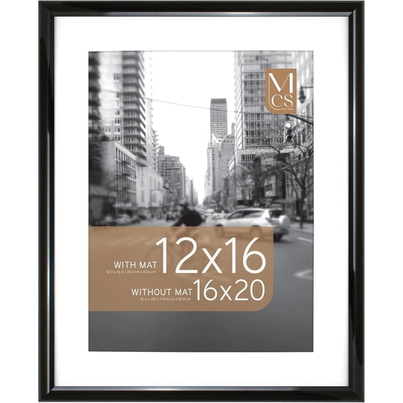 MCS Trendsetter 16x20 Poster Frame, Display Pictures 12x16 With Mat or 16x20 Without Mat, Vertical & Horizontal Wall Hanging Large Picture Frame for Photos & Posters, Black (1-Pack)