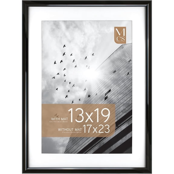 MCS Trendsetter 17x23 Poster Frame, Display Pictures 13x19 With Mat or 17x23 Without Mat, Vertical & Horizontal Wall Hanging Large Picture Frame for Photos & Posters, Black (1-Pack)