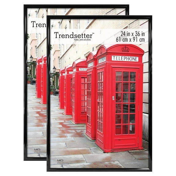 MCS Trendsetter 24x36 Poster Frame Black High-Gloss, Vertical & Horizontal Wall Hanging Large Picture Frame for Photos, Posters & Art Prints (2-Pack)