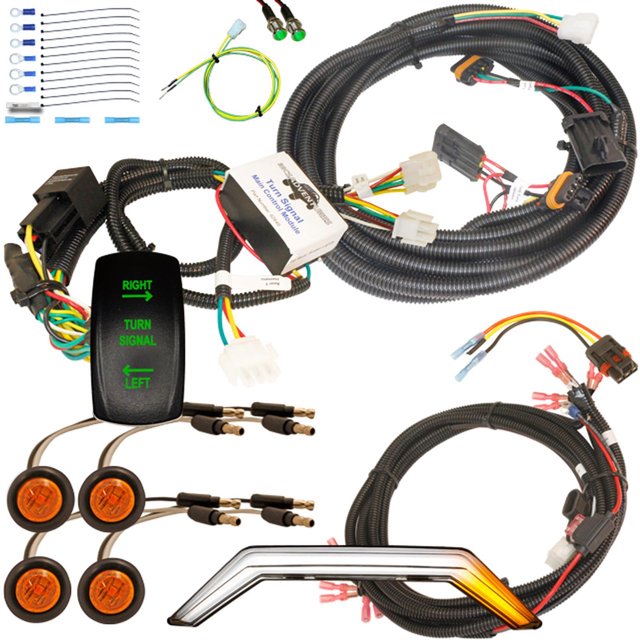 MCSADVENTURES Green Vertical Rocker Turn Signal Kit for 14+ RZR, 18+ Ranger XP amber/amber light and fang