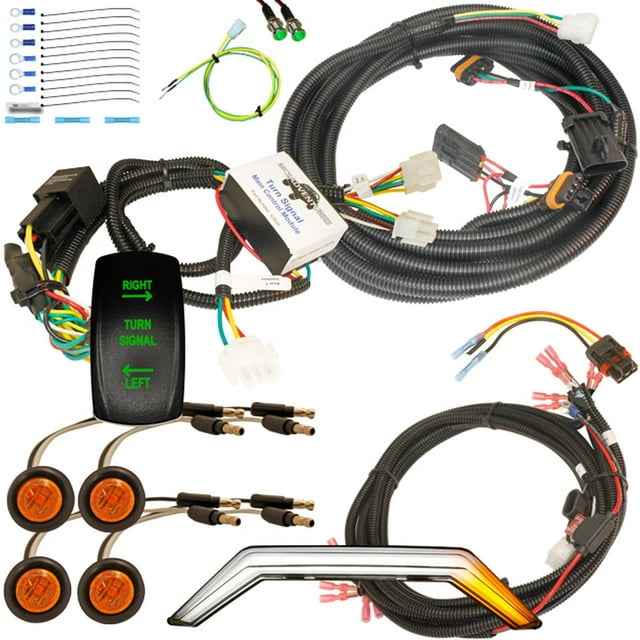 MCSADVENTURES Green Vertical Rocker Turn Signal Kit for 14+ RZR, 18+ Ranger XP amber/amber light and fang