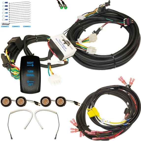 MCSADVENTURES plug and play turn signal kit for 13+ Ranger 500/570/900: Rocker switch (blue), front: crush tube and 3/4 LEDs
