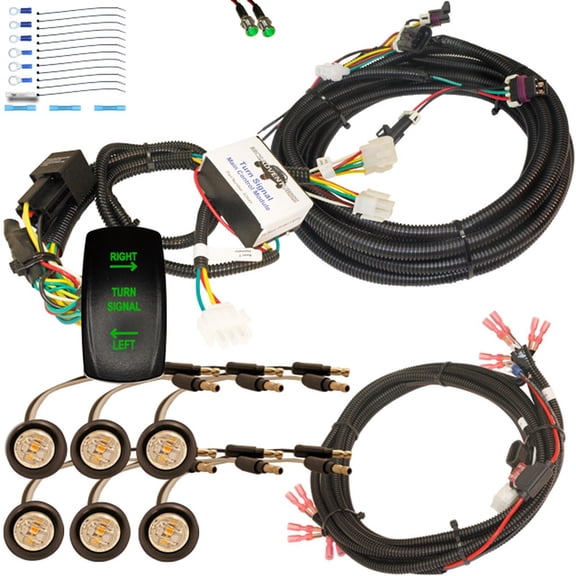 MCSADVENTURES plug and play turn signal kit for 13+ Ranger 500/570/900: Rocker switch (green), 3/4 round lights (clear lens)