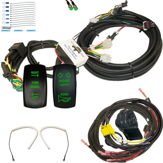 MCSADVENTURES plug and play turn signal kit for 13+ Ranger 500/570/900: Rocker switch (green), horn / hazard, front: crush tubes