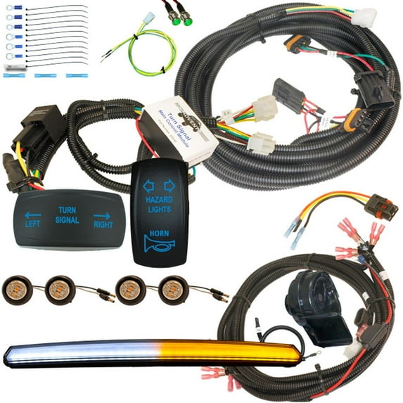 MCSADVENTURES plug and play turn signal kit for 24 RZR XP 1000: Rocker (horizontal) switch: horn / hazard, with front fang light and 3/4 round lights