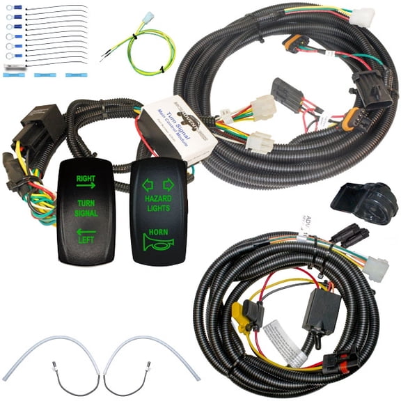 MCSADVENTURES plug and play turn signal kit with Horn / Hazard for 2026 RZR XP S Rocker switch (green), crush tubes