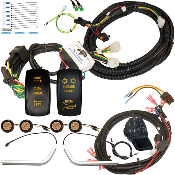 MCSADVENTURES plug and play turn signal kit for Polaris General: Rocker switch (amber), horn / hazard, teardrop lights (white lens) and 3/4 lights (clear lens)