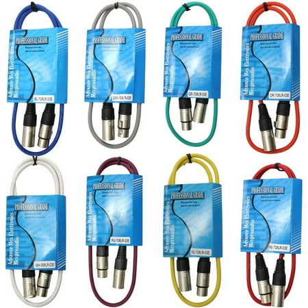 MCSPROAUDIO 8 Color Pack of XLR Cables 3ft Long