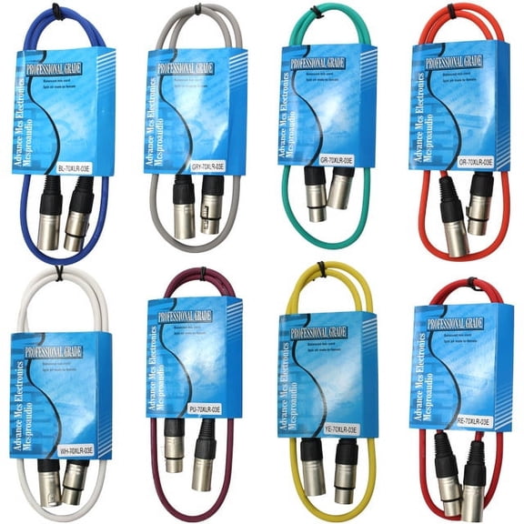MCSPROAUDIO 8 Color Pack of XLR Cables 3ft Long