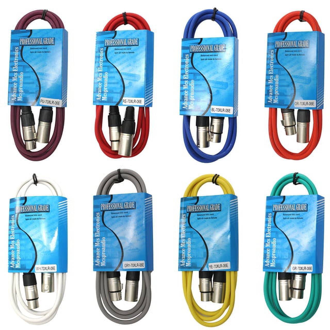 MCSPROAUDIO 8 Color Pack of XLR Cables 6ft Long
