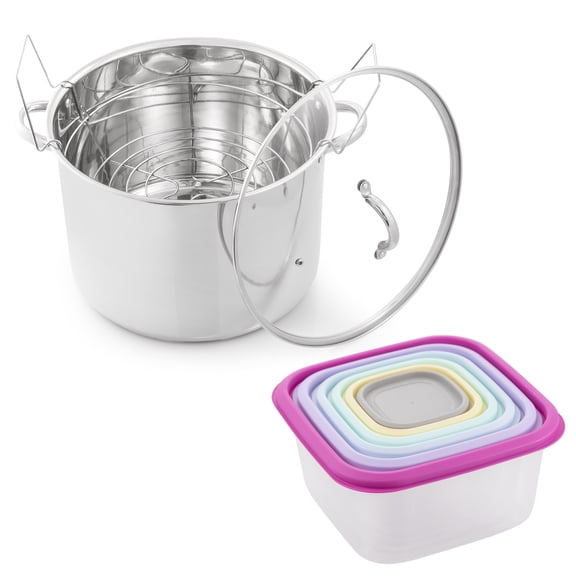 MCSUNLEY CAN & STORE CANNING KIT - 9 PIECE SET, INCLUDES CLASSIC WATER BATH CANNER WITH RACK+ 6 NESTING FOOD STORAGE CONTAINERS