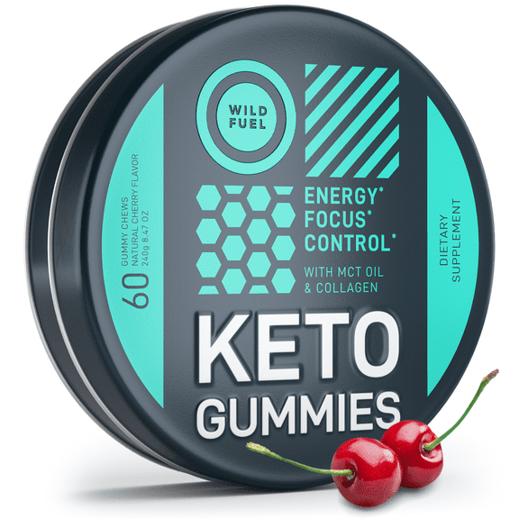MCT Oil Keto Gummies Collagen Metabolism Booster - Pre Workout Gummy Energy Chews Keto Candy - Physical and Mental Energy, Low Carb, Low Calorie - 60 Cherry Collagen Gummies For Women and Men