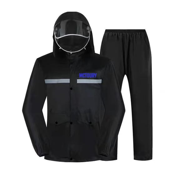 MCTOURY Men's Waterproof Rain Suit with Reflective Strips, Detachable Hood & Storage Bag, Lightweight Breathable Jacket & Pants Set for Outdoor Work & Commute