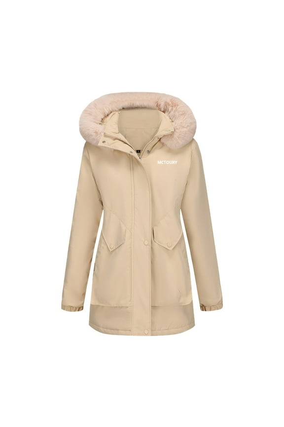 Women's Winter Coat with Furry Hood - Long Sleeve Windproof Jacket, Thermal Quilted Lining, Adjustable Drawstring for Casual Cold Weather