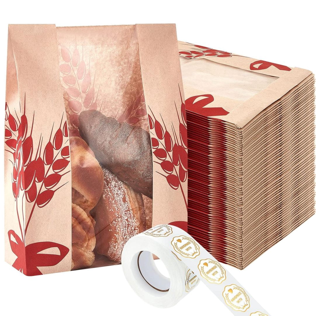 30 Pack Brown Toast Paper Bags With Window - Food Safe Bakery Bags For Bread & Snacks