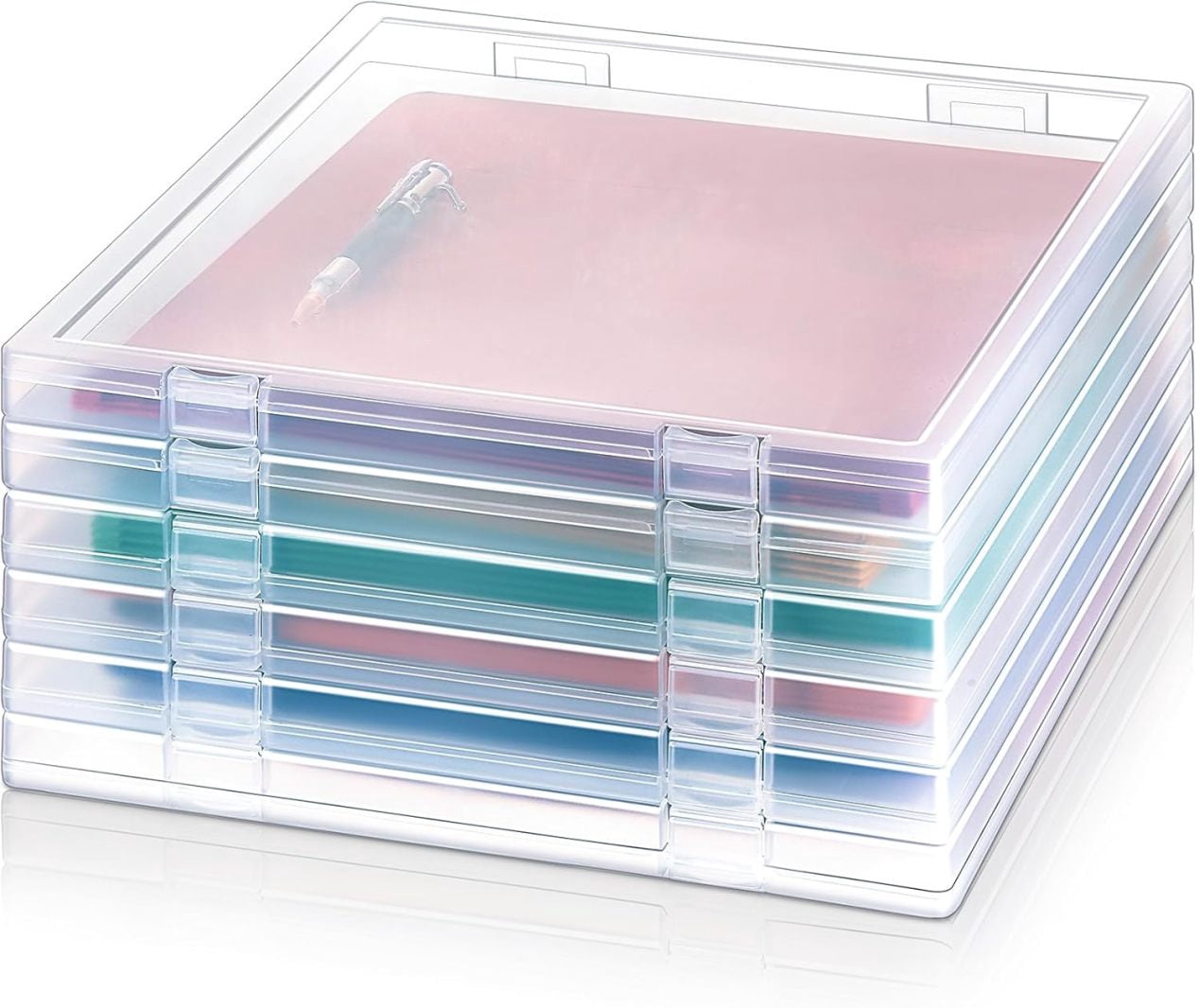 Paper Project Container MCTZ 6 Pcs 12 x 12 Inch Paper Storage Case Plastic Scrapbook Storage ...