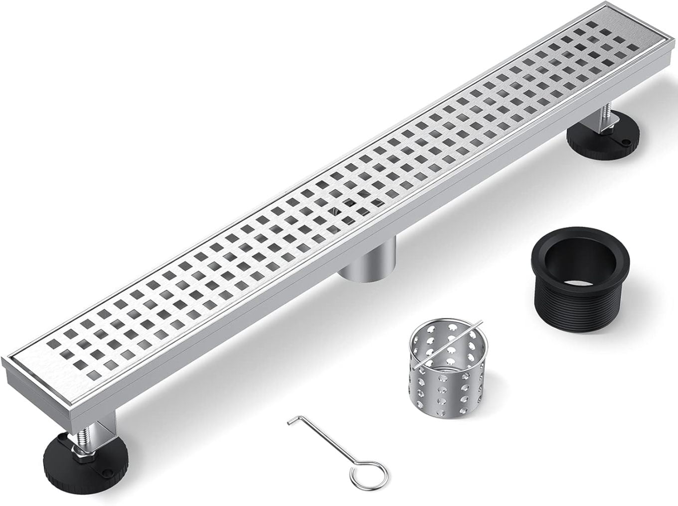 Shower Strainer Rectangular MCTZ Linear Shower Drain 24 Inch Brushed Nickel,304 Stainless Steel ...