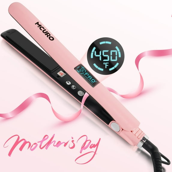 MCURO 1 inch Hair Straightener, Flat Iron for Hair Infused with Keratin, Dual Voltage Flat Iron, Hair Styling Tools, Pink