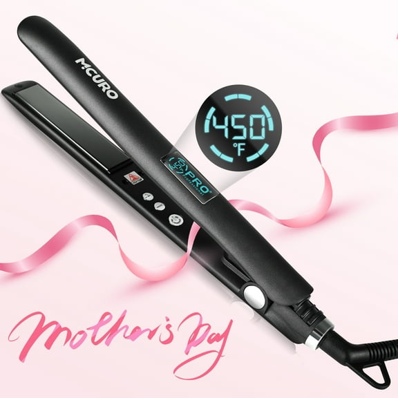MCURO 1 inch Hair Straightener, Flat Iron for Hair Infused with Keratin, Dual Voltage Flat Iron, Hair Styling Tools, Black