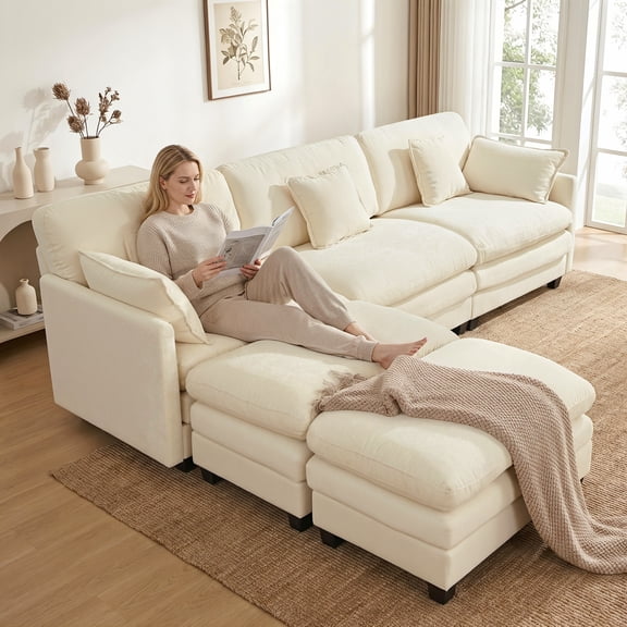 MCombo 111.8'' U-Shaped Modular Sectional Sofa Couch with Chaise Ottomans for Living Room, FSC Certified, Beige