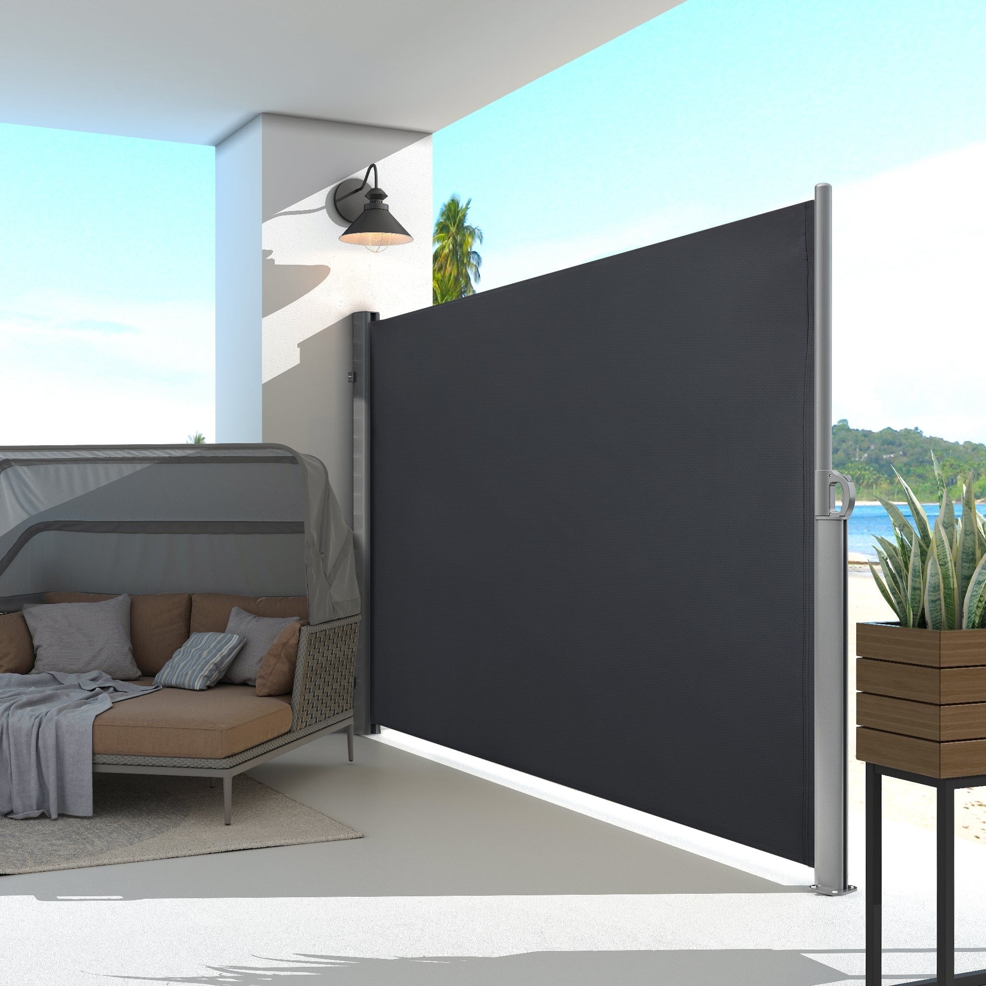 Dark Gray 138'' x 78'' Retractable Patio Side Awning with Aluminum Frame