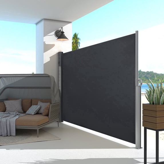 MCombo 138''x 78'' Aluminium Patio Retractable Side Awning, Fully Assembled Waterproof Sunshade Privacy Screen for Garden, Balcony and Pools, 4744