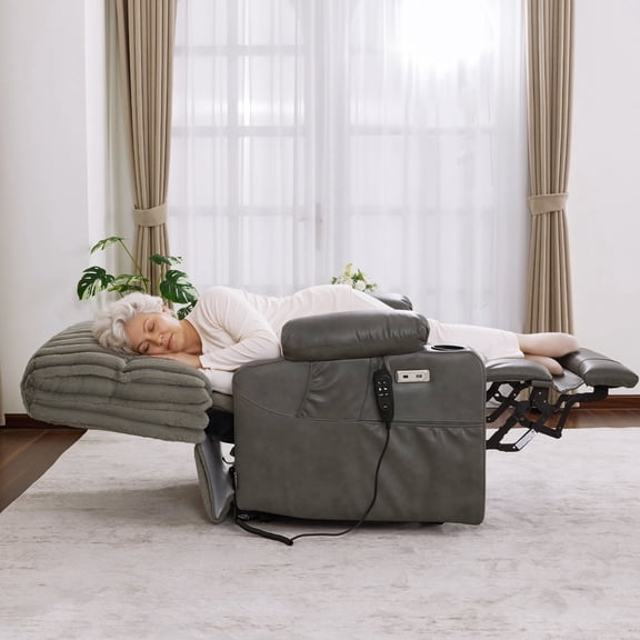 MCombo 180° Lay Flat Power Lift Recliner Chair for Elderly, Sleep Recliner with Full Body Heating, Dark Grey