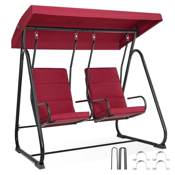 MCombo 2 Person Independent Porch Swing Chair with High Backrest for Outdoor Backyard, Garden