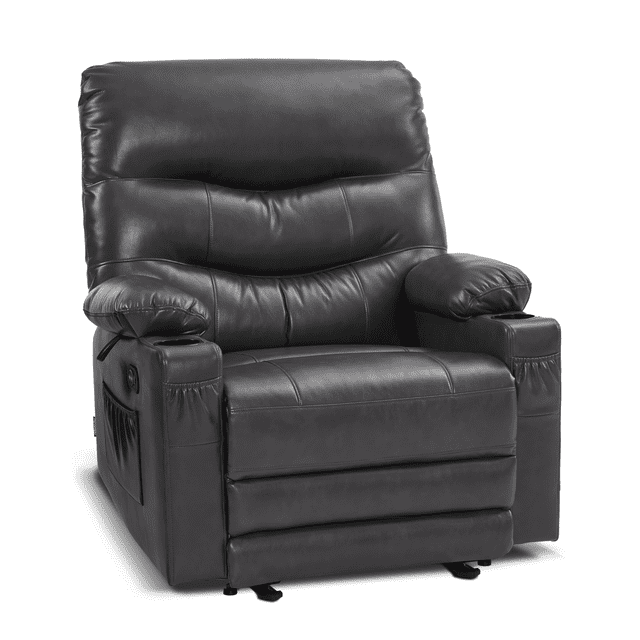 25'' Large Power Recliner Chair, Electric Reclining with Massage, USB Port Dark Grey Faux