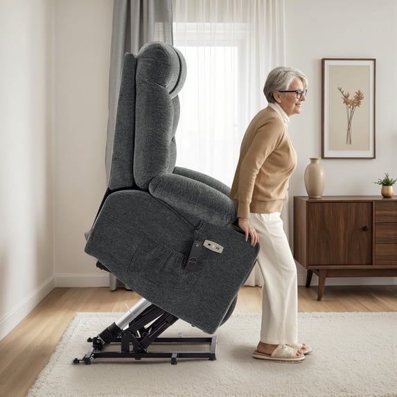 MCombo 27.2'' Extra Wide Power Lift Recliner Chair for 5'7"-6'2" Elderly, Fabric, Dark Grey, Large-Oversize