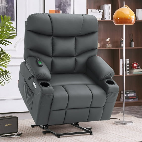 MCombo 27.2'' Extra-Wide Seat Oversized Power Lift Recliner Chair for Elderly, Faux Leather(Dark Grey)