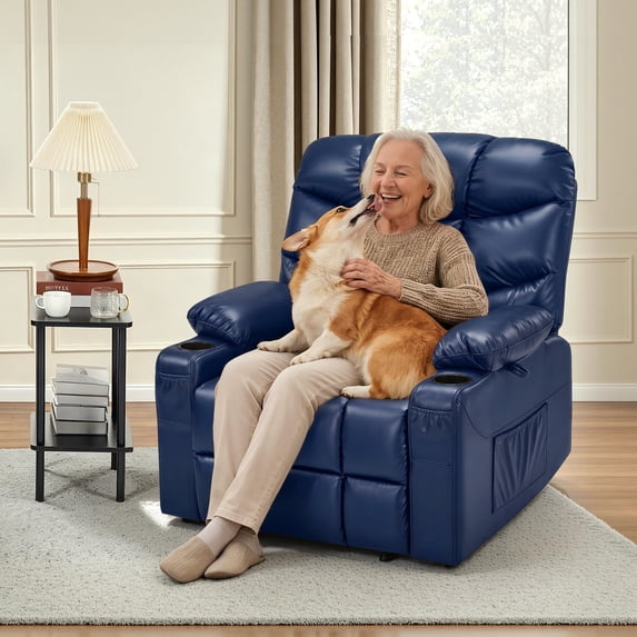 MCombo 27.2'' Extra-Wide Seat Oversized Power Lift Recliner Chair for Elderly, Faux Leather(Navy Blue)