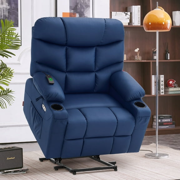 MCombo 27.2'' Extra-Wide Seat Oversized Power Lift Recliner Chair for Elderly, Faux Leather(Navy Blue)