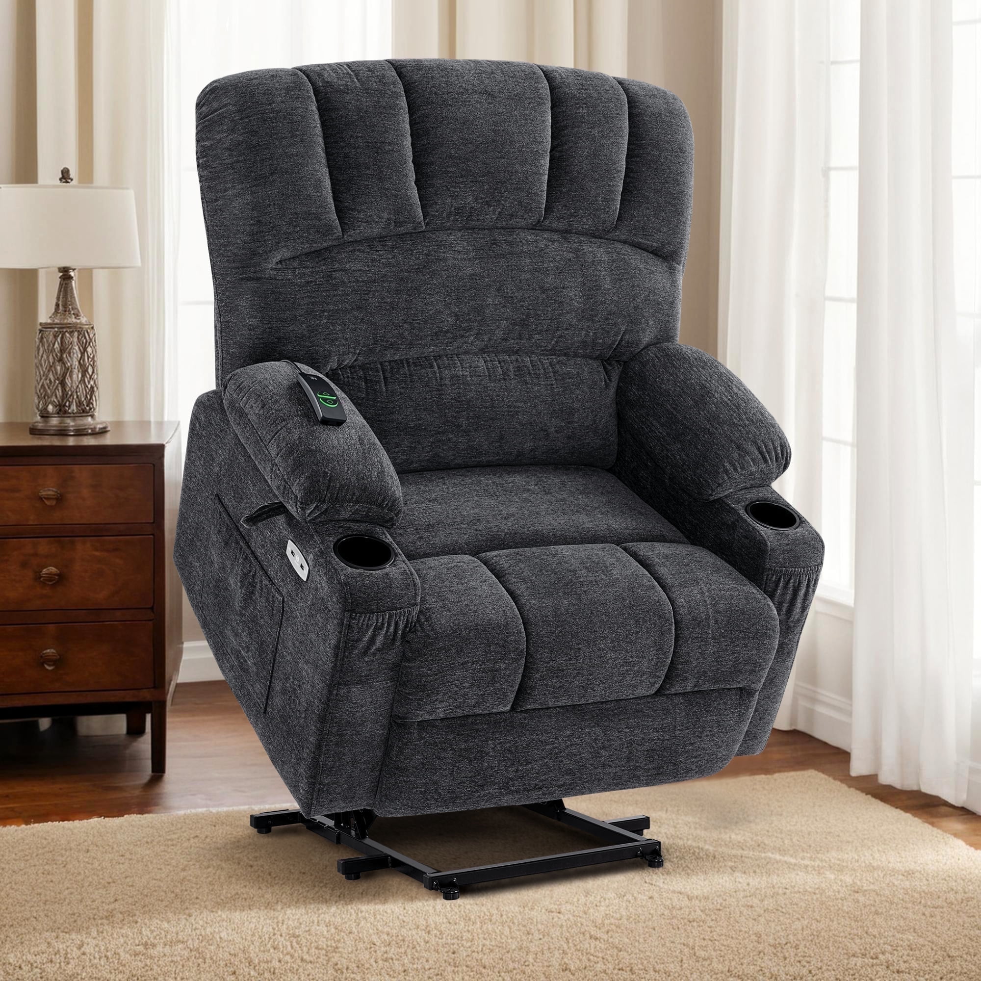 MCombo 27.2'' Extra-Wide Seat Oversized Power Lift Recliner for Big Tall, Fabric(Large-Wide, Dark Grey)