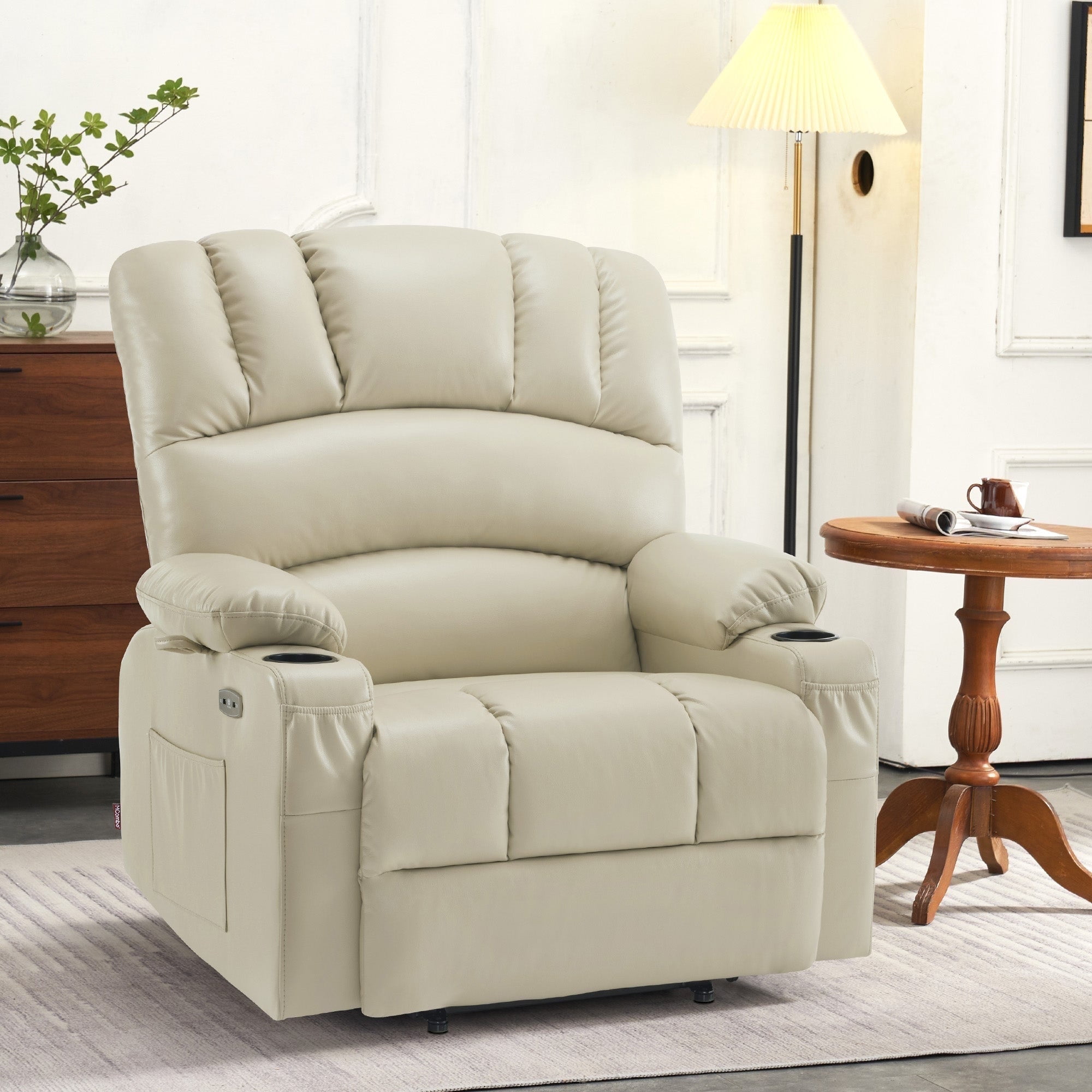 MCombo 27.2'' Extra-Wide Seat Oversized Power Lift Recliner for Big Tall, Faux Leather(Large-Wide, Cream White)