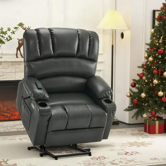 MCombo 27.2'' Extra-Wide Seat Oversized Power Lift Recliner for Big Tall, Faux Leather(Large-Wide, Grey)